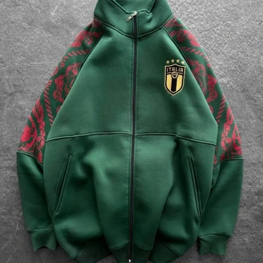 ITL Kol Desenli Unisex Şardonlu Hırka-Yeşil