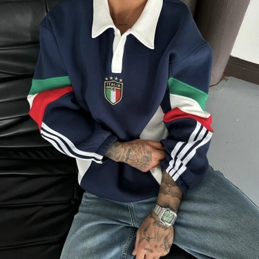 ITL Kol Parçalı Unisex Sweatshirt-Mavi