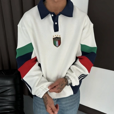 ITL Kol Parçalı Unisex Sweatshirt-Beyaz