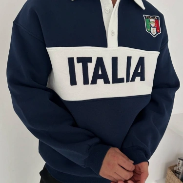 ITL Parçalı Şardonlu Sweatshirt-Lacivert