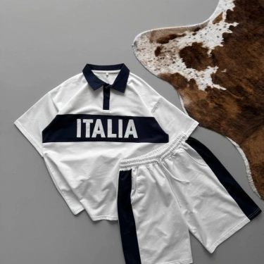 ITL Parçalı Unisex Şortlu Takım -Beyaz