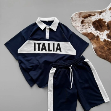 ITL Parçalı Unisex Şortlu Takım-Lacivert