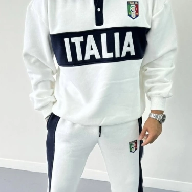 ITL Şardonlu Unisex Eşofman Takımı-Beyaz