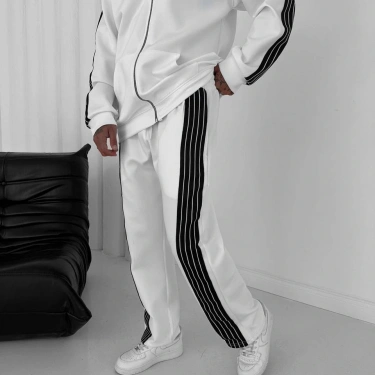 Kapüşonlu Şardonlu Eşofman Takımı-Beyaz