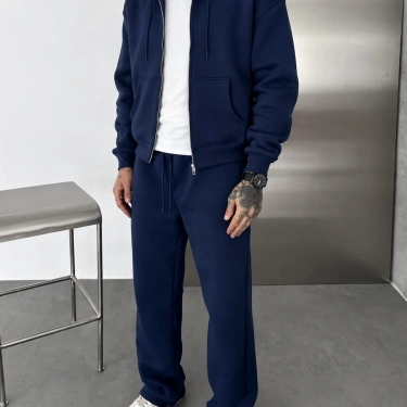 Kapüşonlu Şardonlu Unisex Eşofman Takımı-Lacivert