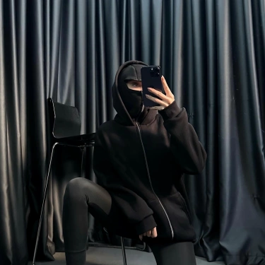 Maskeli Basic Şardonlu Unisex Hırka-Siyah