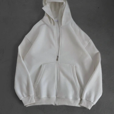 Maskeli Basic Şardonlu Unisex Hırka-Beyaz