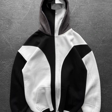 Maskeli Taraftar Şardonlu Hoodie-Siyah Beyaz