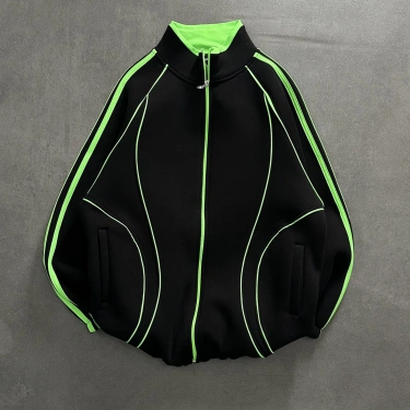 Neon Şeritli ADD Şardonlu Hırka-Siyah