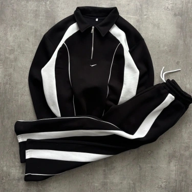 NK Yarım Fermuar Şardonlu Eşofman Takımı-Siyah