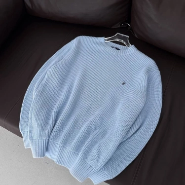 Oversize Örme Triko Sweatshirt Mavi