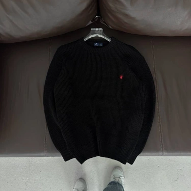 Oversize Örme Triko Sweatshirt Siyah