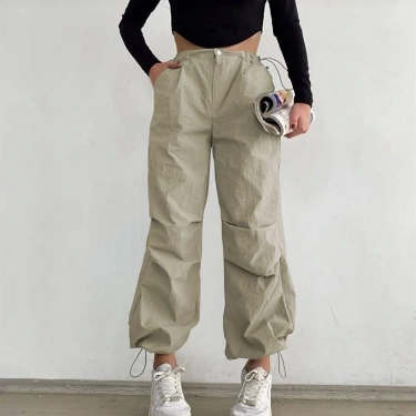 Paraşüt Kumaş Unisex Pantolon - Bej