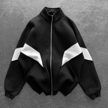 Parçalı Şardonlu Unisex Hırka-Siyah