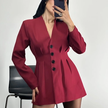 Premium Kalite Düğmeli Ceket-Bordo