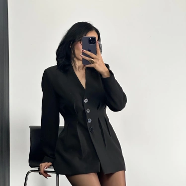 Premium Kalite Düğmeli Ceket-Siyah