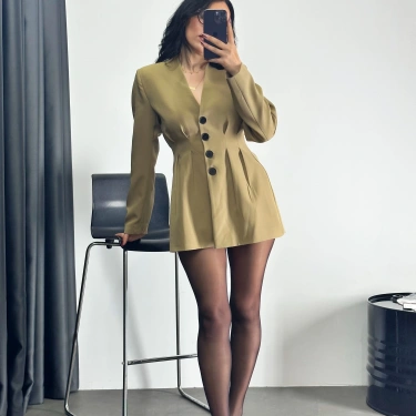 Premium Kalite Düğmeli Ceket-Yeşil