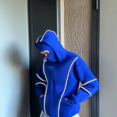 Reflektör Detaylı Maskeli Hoodie-Lacivert