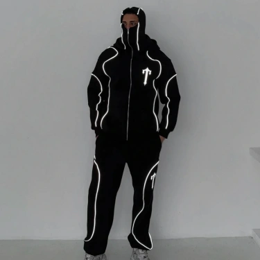 Reflektörlü Maskeli Unisex Eşofman Takımı-Siyah