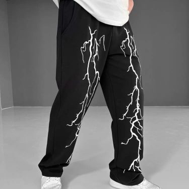 Şimşek Baskılı Unisex Eşofman - Siyah