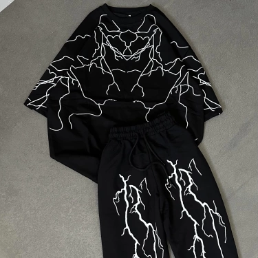 Şimşek Baskılı Unisex Eşofman Takımı-Siyah