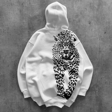 Sırt Detay Unisex Kapüşonlu Sweatshirt - Beyaz