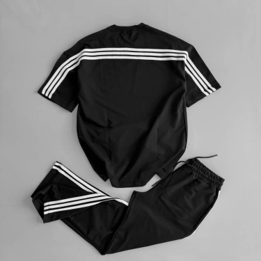 Sırt Şeritli Unisex Eşofman Takımı-Siyah