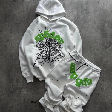 Spider Kapüşonlu Şardonlu Eşofman Takımı-Beyaz