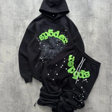 Spider Kapüşonlu Şardonlu Eşofman Takımı-Siyah
