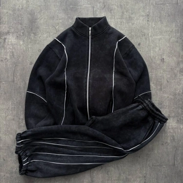 Yıkamalı Biyeli Şardonlu Unisex Eşofman Takımı