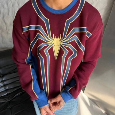 Spider Ön Baskı Unisex Sweatshirt - Bordo