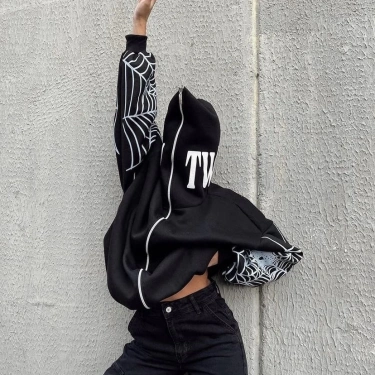 Full Zip Spider Unisex Şardonlu Hoodie-Siyah