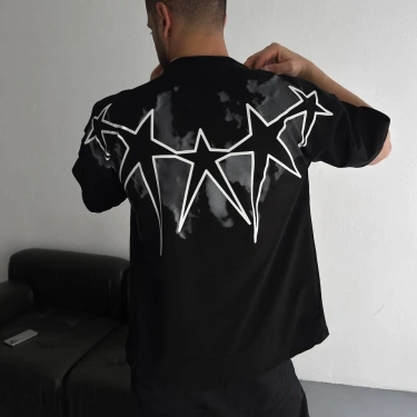 Star Kaplama Unisex Tshirt - Siyah