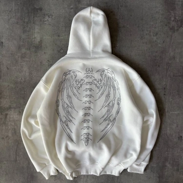 Taşlı Şardonlu Unisex Hırka-Beyaz