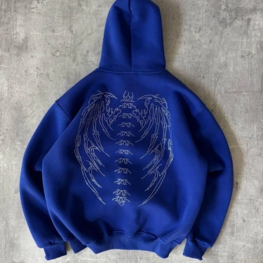 Taşlı Şardonlu Unisex Hırka-Mavi