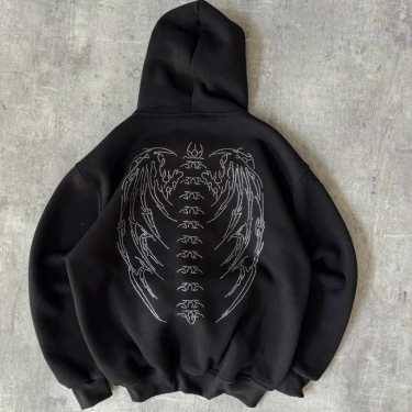 Taşlı Şardonlu Unisex Hırka-Siyah