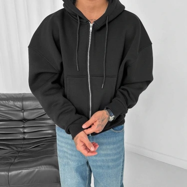 Yarasa Kalıp Şardonlu Unisex Hırka-Siyah