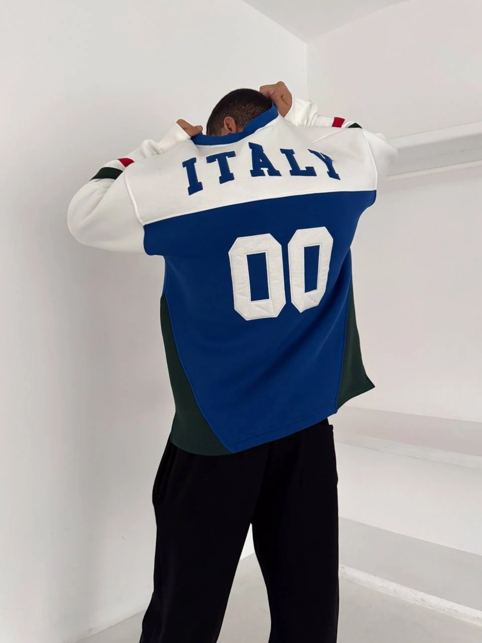 00 ITL Unisex Şardonlu Sweatshirt-Mavi