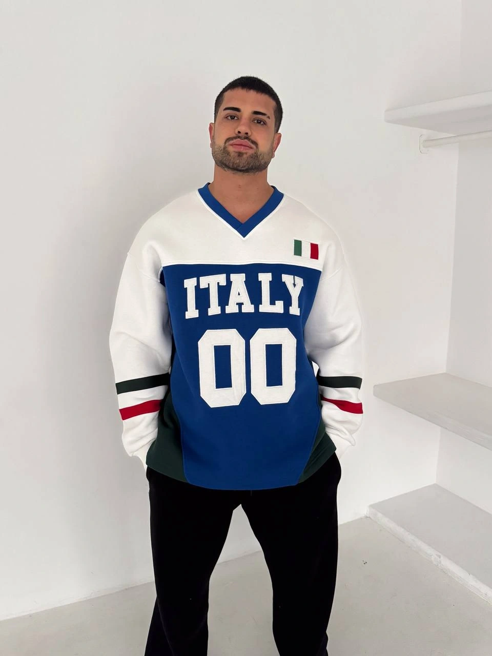 00 ITL Unisex Şardonlu Sweatshirt-Mavi