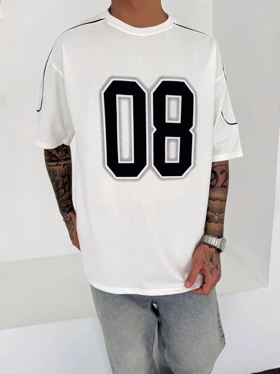 08 Oversize Unisex Tshirt-Beyaz