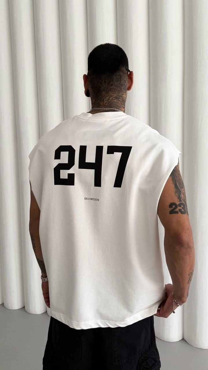 247 Sıfır Kol Oversize Tshirt - Beyaz