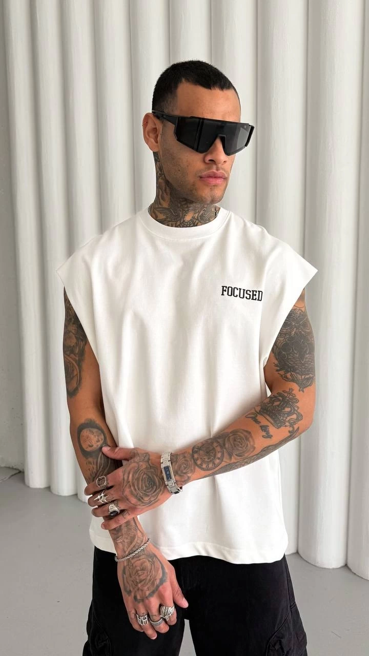 247 Sıfır Kol Oversize Tshirt - Beyaz