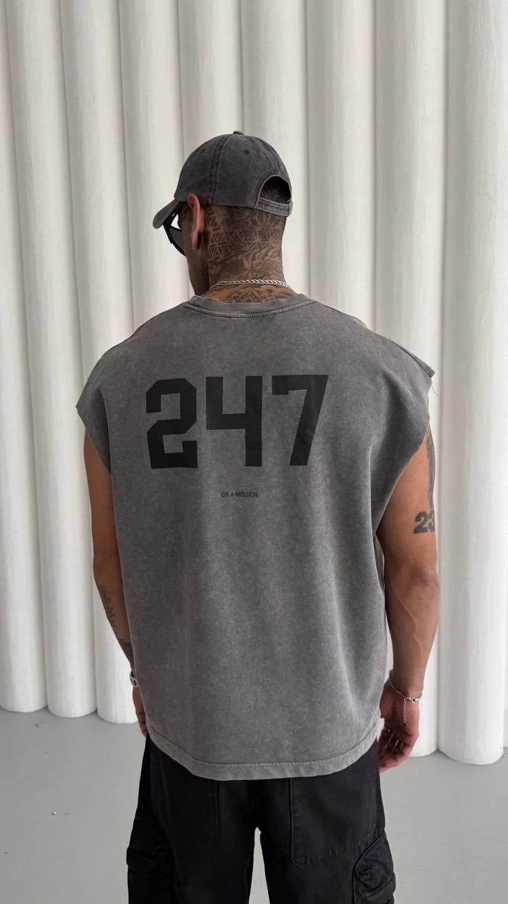 247 Sıfır Kol Oversize Tshirt - Gri