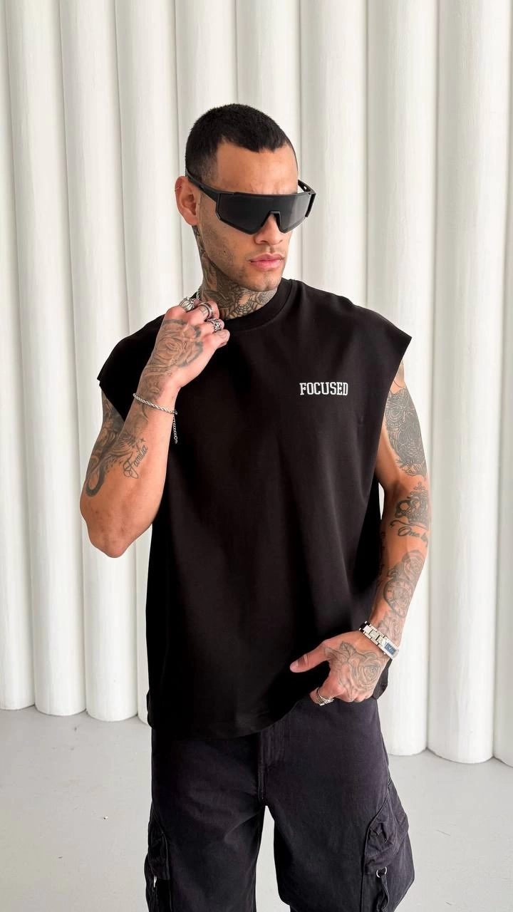 247 Sıfır Kol Oversize Tshirt - Siyah