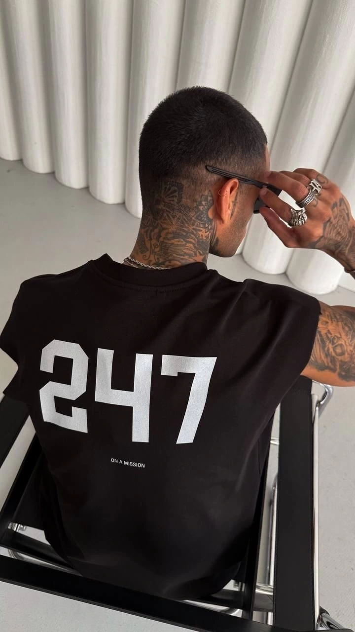 247 Sıfır Kol Oversize Tshirt - Siyah