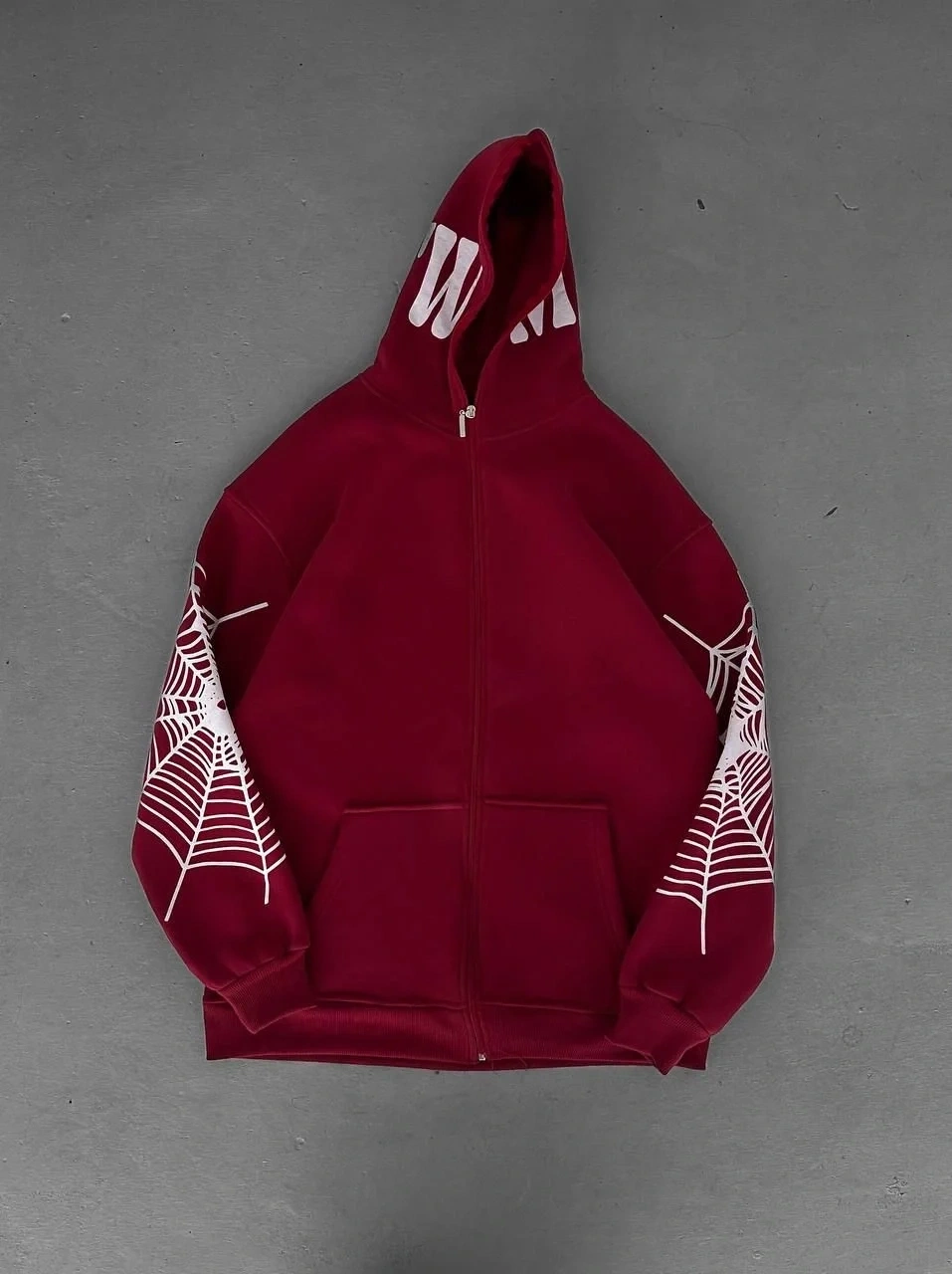 Full Zip Spider Unisex Şardonlu Hoodie-Bordo