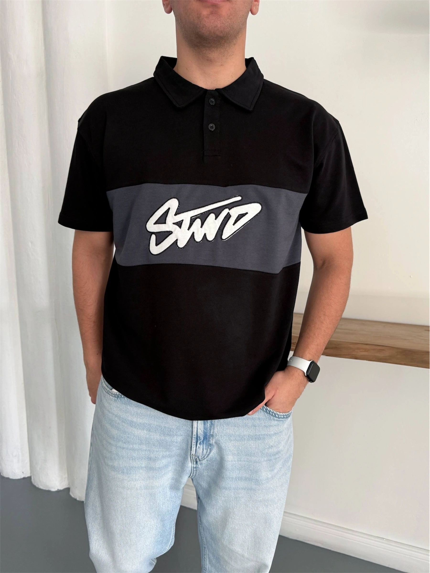 SW Parçalı Unisex Tshirt-Siyah