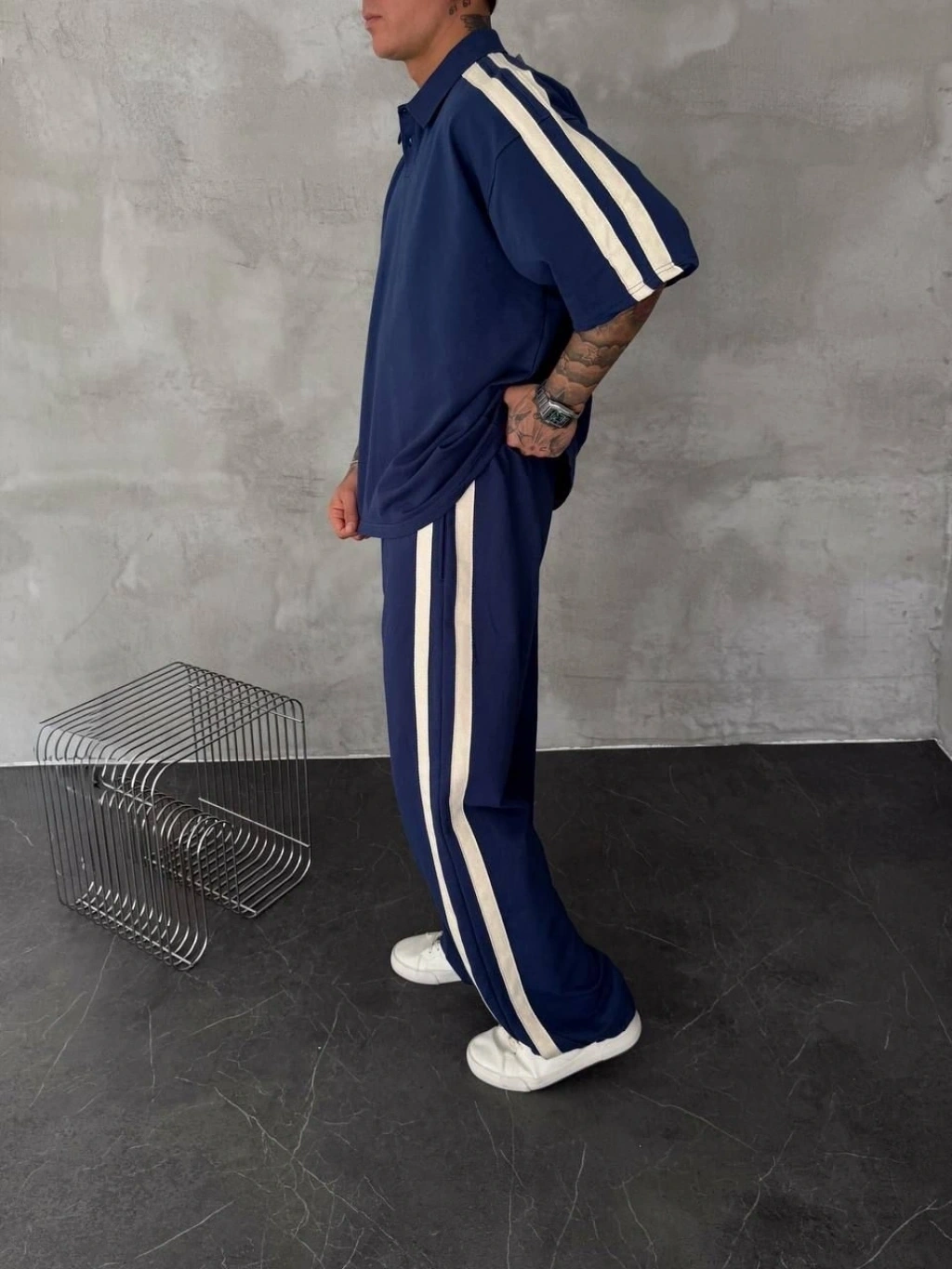 Yan Şeritli Unisex Eşofman Takımı -Lacivert