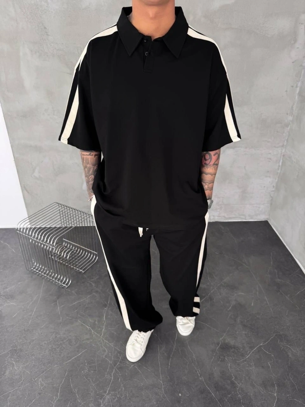 Yan Şeritli Unisex Eşofman Takımı -Siyah