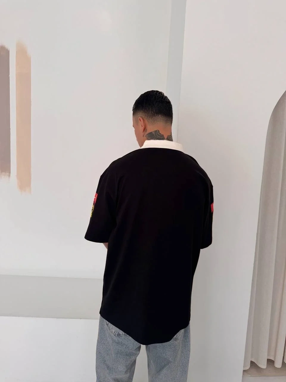 FRR Parçalı Oversize Unisex Tişört - Siyah